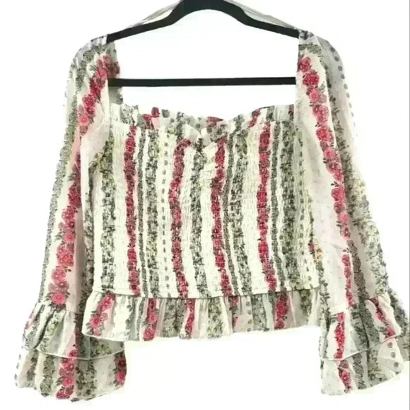 Midnight Sky Nwts Size Large Women's Floral Bell Tiered Sleeve Ruffle Blouse. - Picture 1 of 6